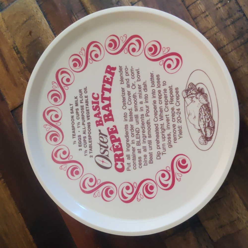 Oster Basic Crepe Batter Recipe Plate Vintage Collectible